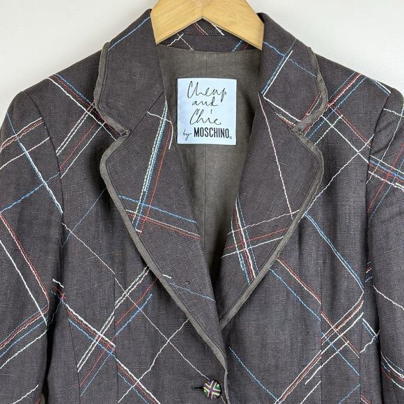 Moschino Cheap and Chic Women’s Blazer Size 6 Linen Stitched Plaid Vintage Boho - Picture 3 of 16
